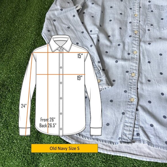 Old Navy Women's Button Up Long Sleeve Blue Polka Dot Denim Casual Shirt Size S - Picture 2 of 11